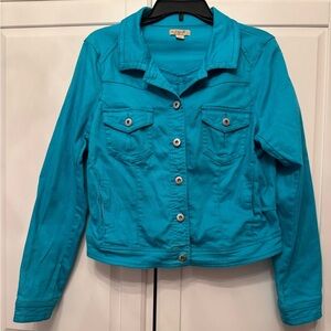 ONE WORLD Vibrant Turquoise blue Jean Jacket Sz L